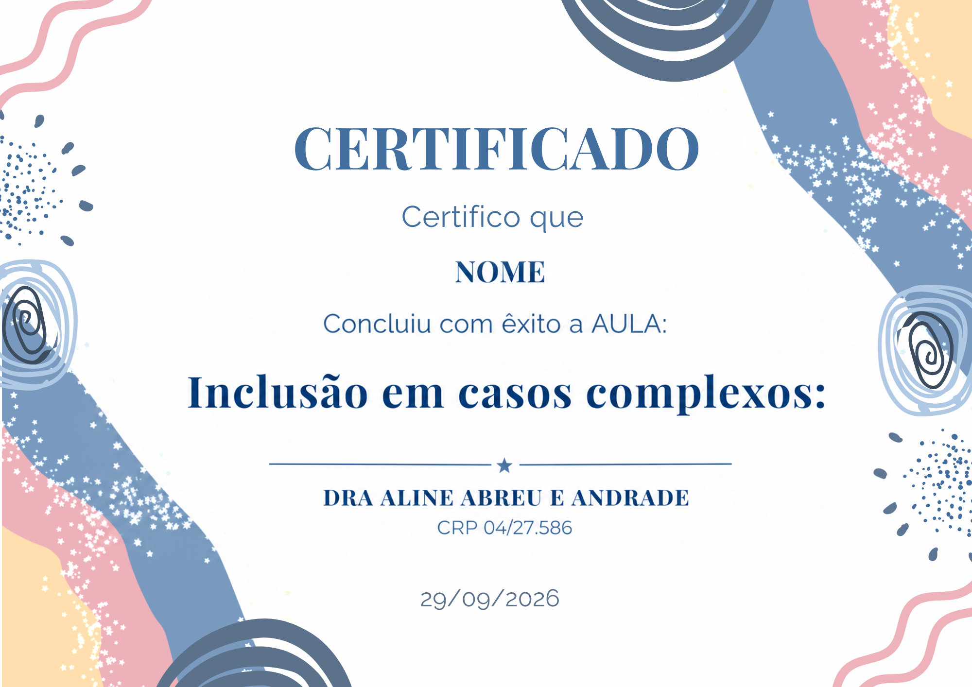 Mockup do certificado de participação com nome de exemplo